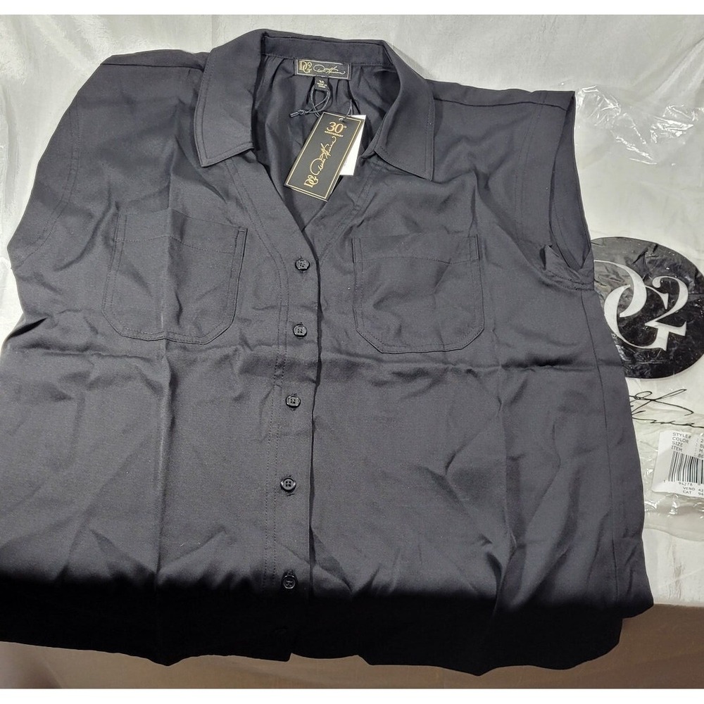 DG2 Diane Gilman 30th Anniversary CDC Sleeveless Button Down Top - Black - M